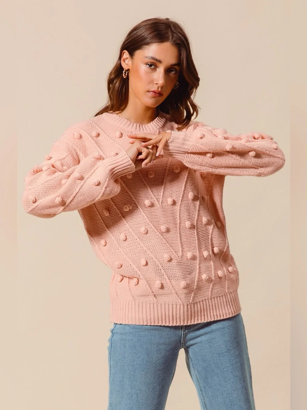 SO ME Pom Pom Textured Knit Sweater Top - Picture 4 of 11
